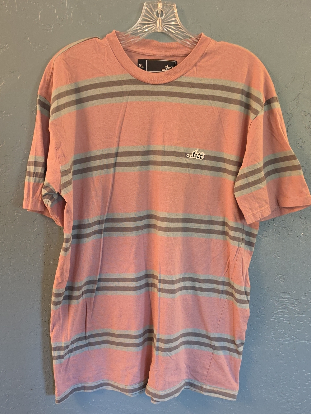 Lost Striped Short-Sleeve Tee in Pink and Gray